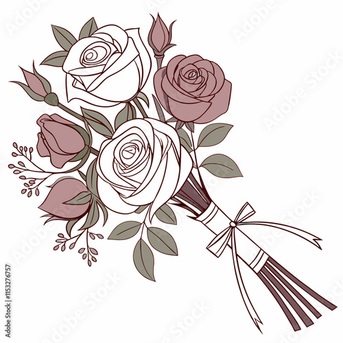 Elegant wedding bouquets with dusty pink, creamy white, and mauve antique rose flowers, perfect for digital designs.