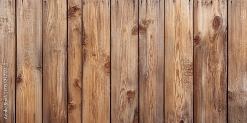 Close up of a wall featuring wooden planks, showcasing a fragment with vertical planks and visible knots. This wood texture serves as a natural decoration material for design themes. photo