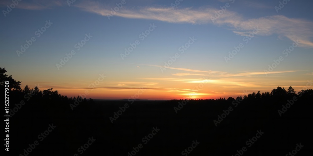 Tranquil Sunset Over a Serene Landscape with Soft Clouds and Vibrant Sky Color, Capturing the Beauty of Nature and Peaceful Atmosphere Tranquil Sunset Over a Serene Landscape with Soft Clouds and Vibrant Sky Color, Capturing the Beauty of Nature and Peaceful Atmosphere