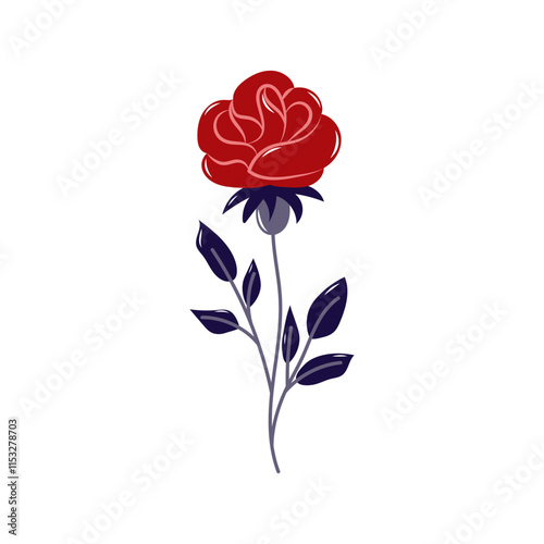 Hand drawn scarlet rose. Valentine's day element for design on white background. Isolated vector illustration.