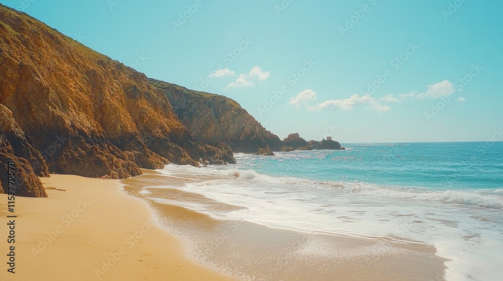 Sandy Beach Meets Dramatic Cliffs Ocean View Sandy Beach Meets Dramatic Cliffs Ocean View