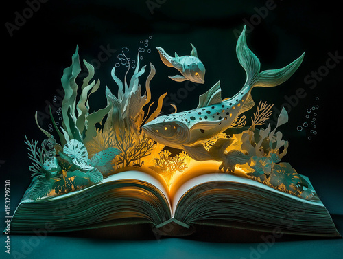 The 3D book unfolds to reveal the underwater world. photo