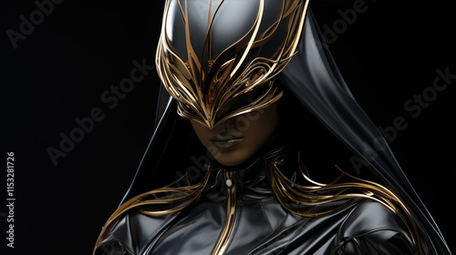 Obraz na płótnie Mysterious Figure in Dark Cloak with Ornate Gold Mask Generative AI w salonie