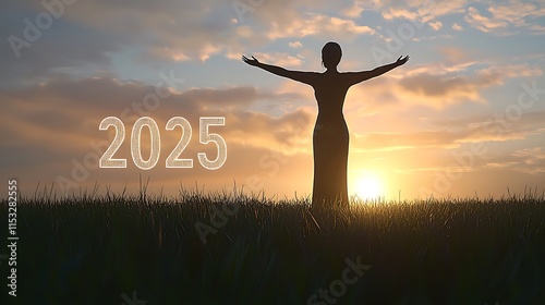 Woman Silhouette Welcoming the Year Two Thousand Twenty Five photo