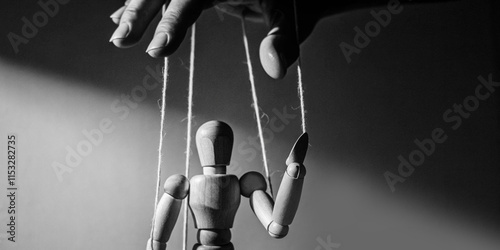 Hand that is controlling the puppet concept of influence and power. manipulation, hierarchy, Risk