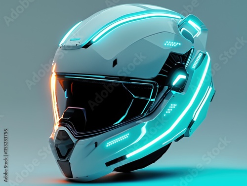 High-tech helmet with neon accents and advanced design photo