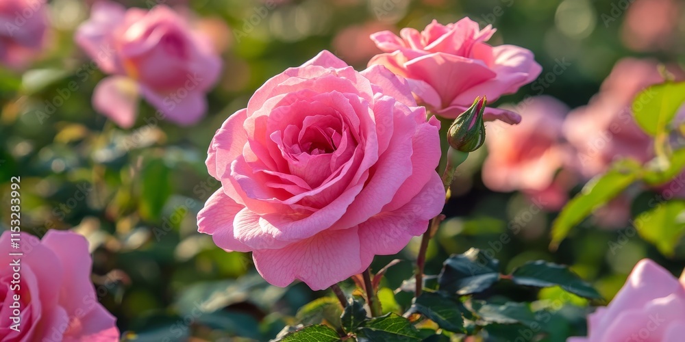 Stunning pink rose blooms in a vibrant garden under sunny day conditions, showcasing the beauty of nature with its captivating pink rose petals and lush surroundings. Stunning pink rose blooms in a vibrant garden under sunny day conditions, showcasing the beauty of nature with its captivating pink rose petals and lush surroundings.