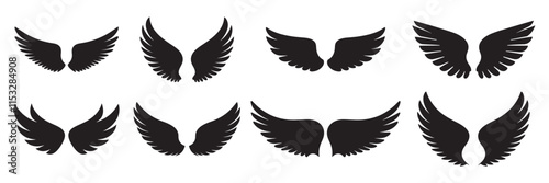 Wing silhouette vector set on white background 