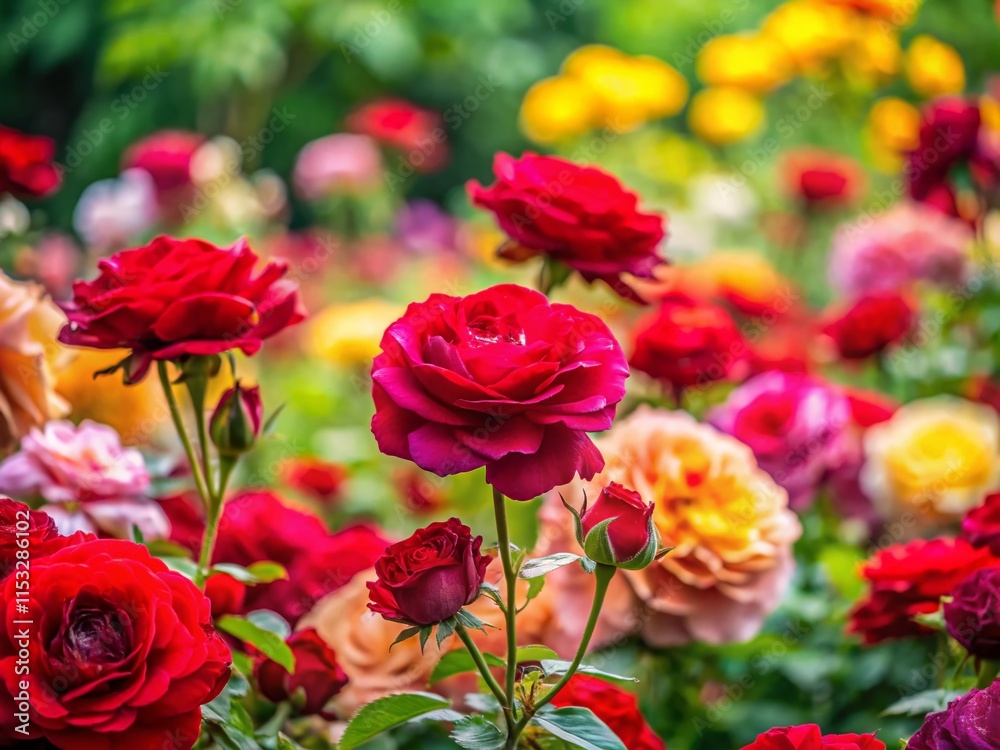 Panoramic Vibrant Red Rose Flower Garden Background - Lush Floral Wallpaper Panoramic Vibrant Red Rose Flower Garden Background - Lush Floral Wallpaper