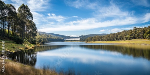 Serene Derwent Valley Reservoir surrounded by nature, showcasing a stunning landscape with a dam, perfect for outdoor enthusiasts seeking tranquility near the reservoir and dam s scenic beauty. photo