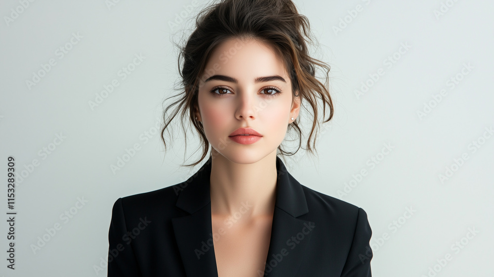 Professional Portrait of a Confident Stylish Businesswoman in Formal Attire Isolated on White Background Professional Portrait of a Confident Stylish Businesswoman in Formal Attire Isolated on White Background