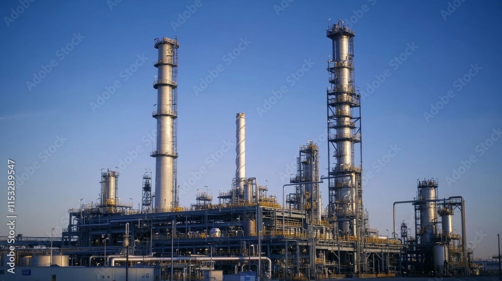 Industrial Refinery Complex Under Clear Blue Sky Industrial Refinery Complex Under Clear Blue Sky
