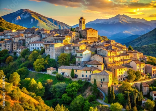 Panoramic View of Pacentro, Abruzzo, Italy: Charming Hilltop Town in the Italian Countryside photo