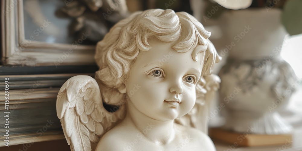 Cherub statuette, a stunning white figure, serves as a beautiful decoration that enhances artistic spaces, making it an ideal choice for adding charm and elegance with this cherub statuette. Cherub statuette, a stunning white figure, serves as a beautiful decoration that enhances artistic spaces, making it an ideal choice for adding charm and elegance with this cherub statuette.