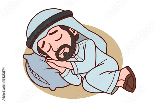 An Arab man is sleeping. Vector illustration in cartoon style.