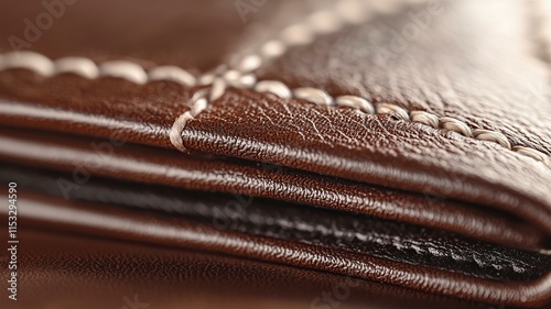 Photorealistic ad of luxury leather wallet with sleek design, detailed stitching, and soft brown texture
 photo