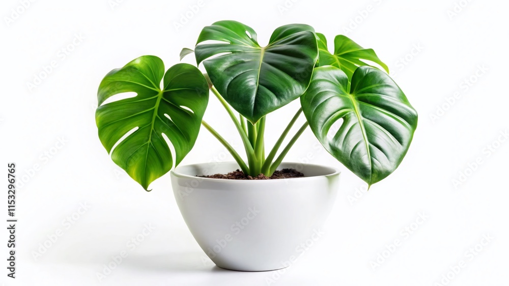 Philodendron Selloum Houseplant in White Pot – Isolated on White Background – Stock Photo Philodendron Selloum Houseplant in White Pot – Isolated on White Background – Stock Photo