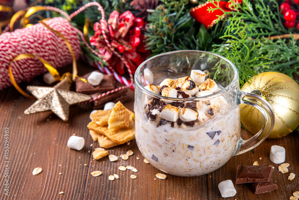 Fototapeta premium Overnight s`mores oatmeal