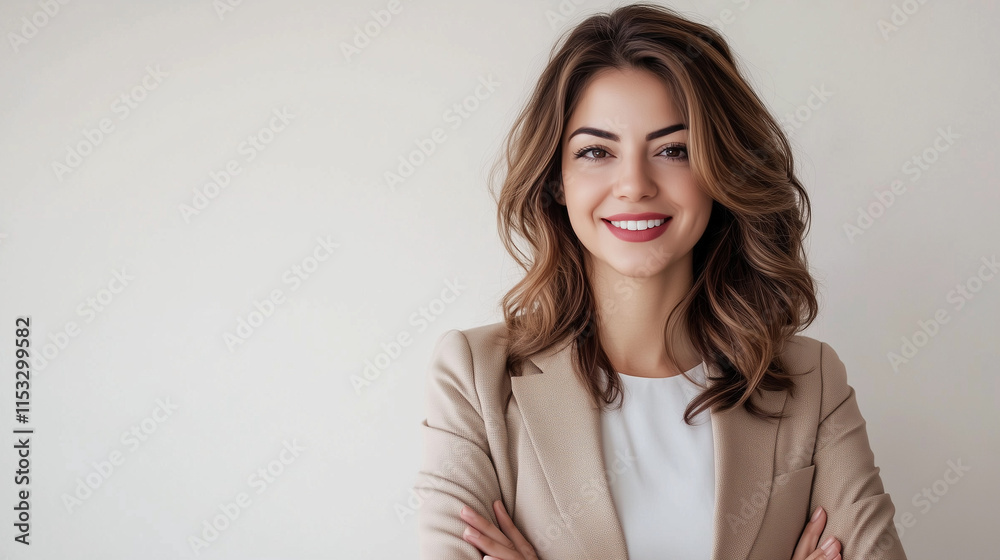 Professional Portrait of a Confident Stylish Businesswoman in Formal Attire Isolated on White Background