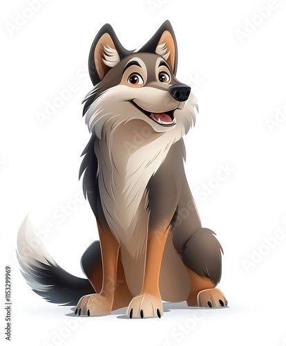 cartoon wolf sitting on a white isolated background in 3D graphics style