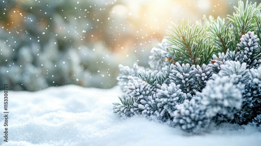 Frozen winter wonderland scenes Snowflakes gently fall from sky Frozen winter wonderland scenes Snowflakes gently fall from sky