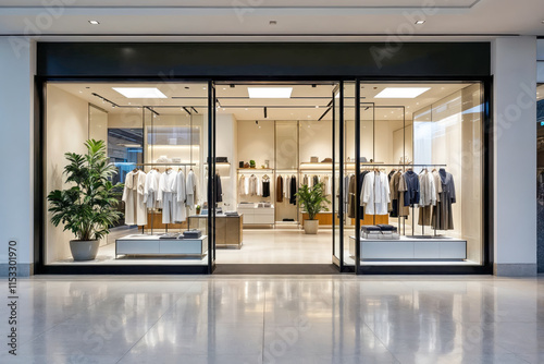 Clothing Storefront with Minimalist Design and Neutral Apparel Display