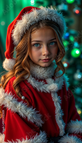 girl in santa claus dress and hat