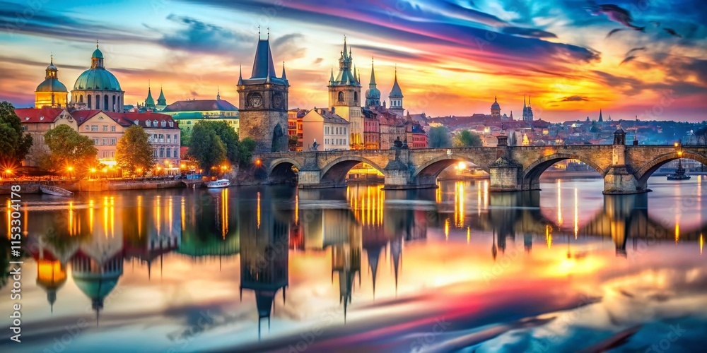 Naklejka premium Prague Timelapse: Charles Bridge & Old Town Day to Night Double Exposure