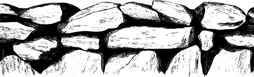 Obraz premium Vintage woodcut illustration depicting a detailed textured stone wall design