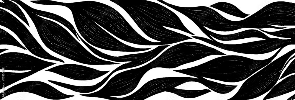 Fototapeta premium Vintage woodcut illustration of a continuous vine pattern with flowing designs