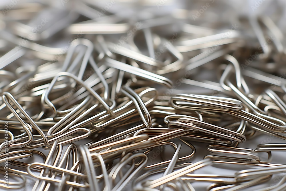 Close-up of a pile of metallic paper clips. Close-up of a pile of metallic paper clips.
