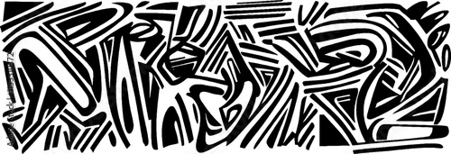 Unique vintage woodcut illustration of abstract graffiti design with intricate lines