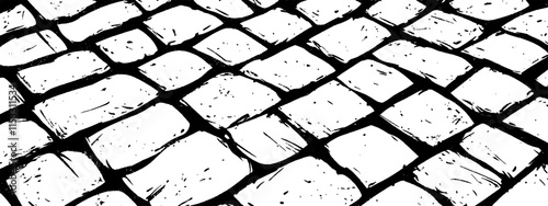 Vintage woodcut illustration depicting the rough texture of cobblestone pavement
