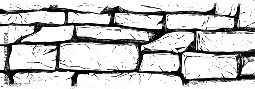Vintage woodcut illustration depicting a weathered brick wall from an earlier era