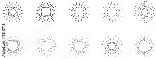 Wallpaper Mural Vintage sunburst. Bursting rays sunrise firework starburst blast burst sunset star hand drawn collection. Radial sunset beams light ray radiant spark. Retro radiant sunburst. Trendy Vector badge set. Torontodigital.ca