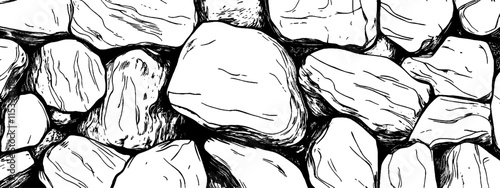 Vintage woodcut illustration showcasing worn stone texture in detailed black and white