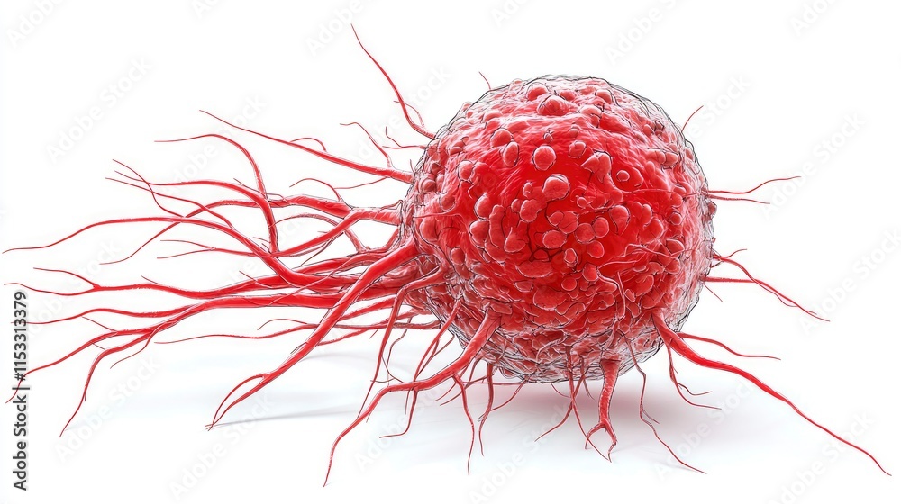 3D rendered illustration of a cancerous cell. Ideal for medical visuals, educational materials, or disease awareness campaigns. 3D rendered illustration of a cancerous cell. Ideal for medical visuals, educational materials, or disease awareness campaigns.