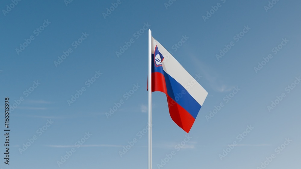 Naklejka premium Slovenia flag on blue sky 3d illustration image