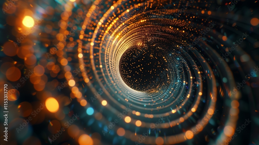 Obraz premium An abstract digital banner with colorful, swirling patterns and subtle light flares, isolated on black.