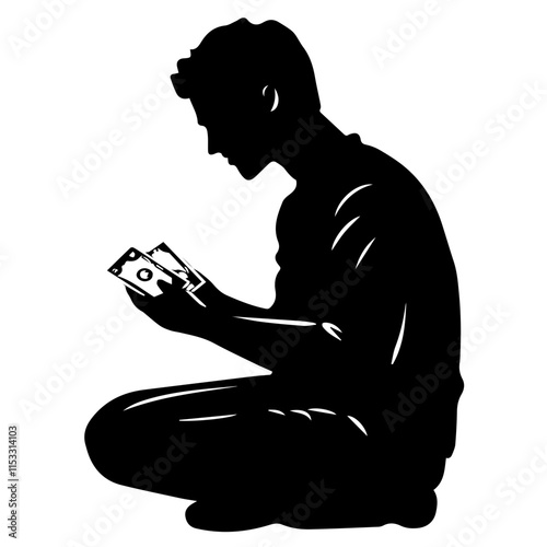 Man on Knees with Money Silhouette – Ideal for Visual Storytelling