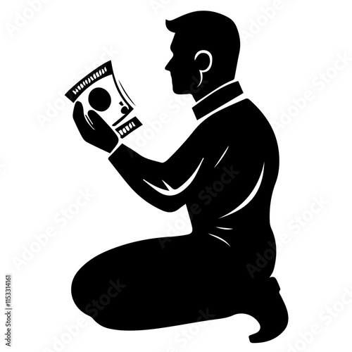 Man on Knees with Money Silhouette – Ideal for Visual Storytelling