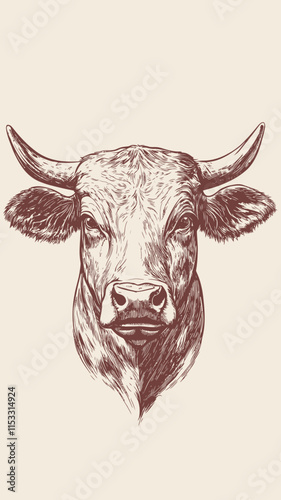 Vintage Cow Head Drawing for Butcher Shop Poster - Retro Engraving Style Vector Art