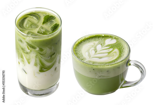 Hot matcha latte, Iced matcha, Cutout