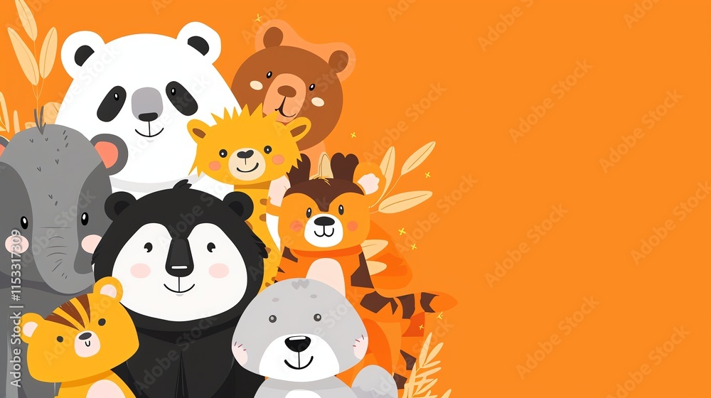 Fototapeta premium A group of cartoon animals.