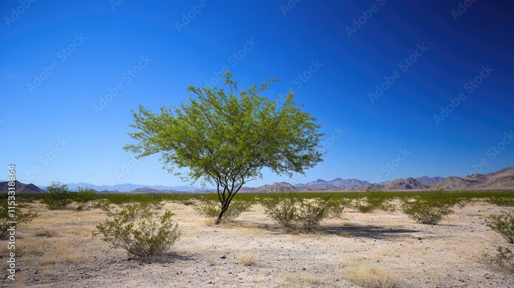 A lush green tree growing in a vast desert under a clear blue sky, capturing the essence of hope, resilience, and environmental sustainability. A lush green tree growing in a vast desert under a clear blue sky, capturing the essence of hope, resilience, and environmental sustainability.