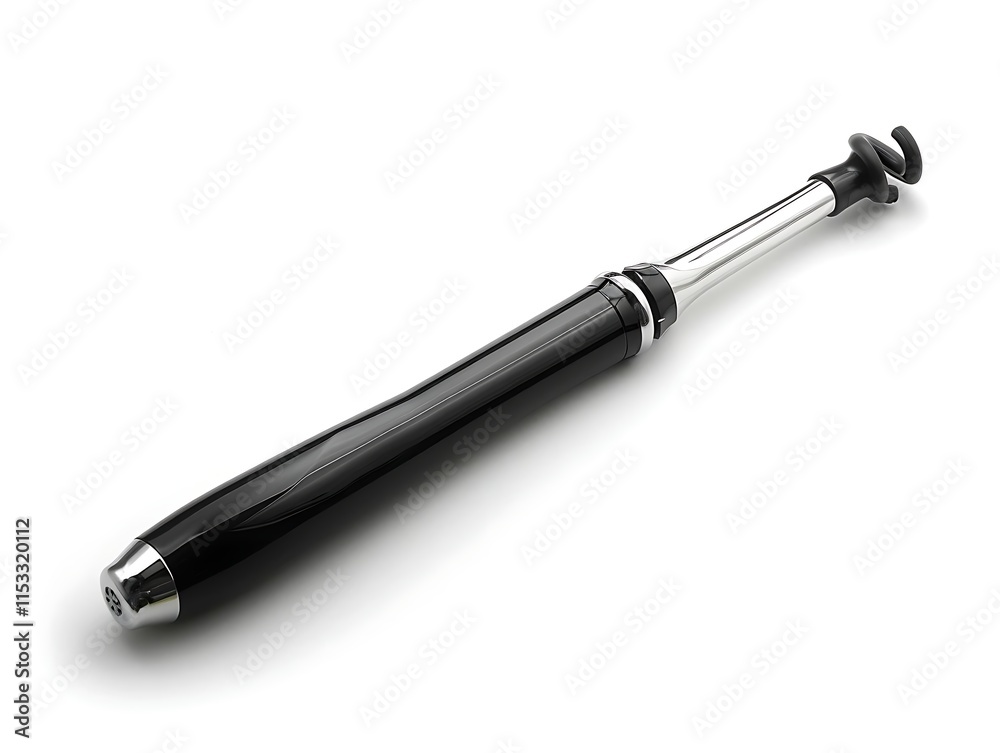 Sleek black metal and plastic device with a spiral top, isolated on white background. Sleek black metal and plastic device with a spiral top, isolated on white background.