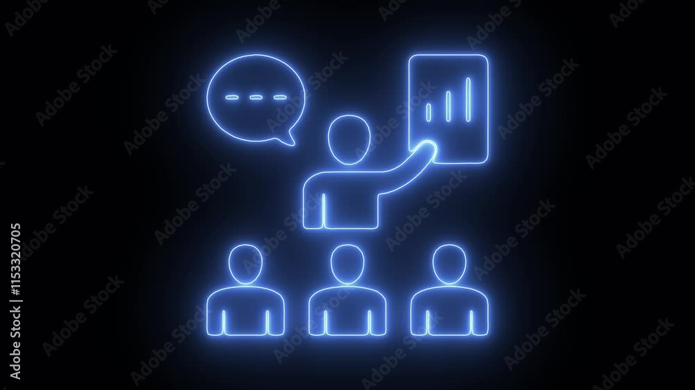 Glowing Neon Presentation Icon on Black Background - HD Motion Graphic Animation Glowing Neon Presentation Icon on Black Background - HD Motion Graphic Animation