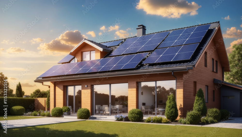 Solar Panels Installed on a Detached Home Evoking Clean Energy and Modern Living Solar Panels Installed on a Detached Home Evoking Clean Energy and Modern Living