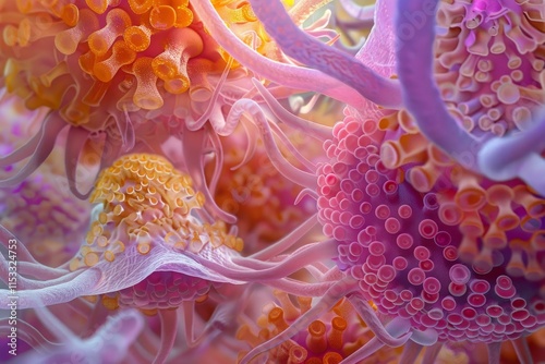Microscopic view of dendritic cells interacting, showcasing their role in antigen presentation and immune response activation
