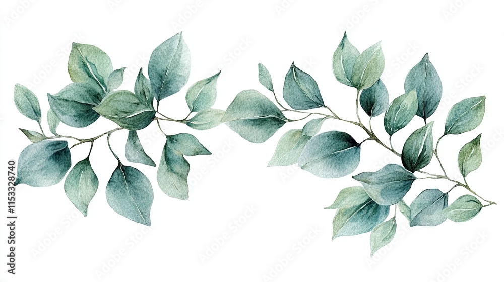 Naklejka premium A frame with tropical green leaves and branches, hand-painted in watercolor. 